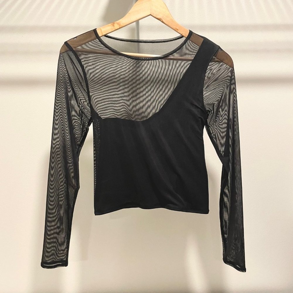 Abercrombie and Fitch Long-Sleeve Asymmetrical Mesh Top
